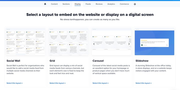 Layout-Optionen für den Feed mit Google-Bewertungen in der Flockler-App