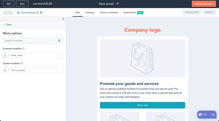 Hinzufügen eines HTML-Blocks zu einer HubSpot-E-Mail
