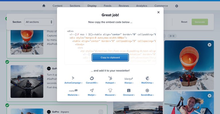 Code für einen Instagram-Content-Block zum Einbetten in eine E-Mail