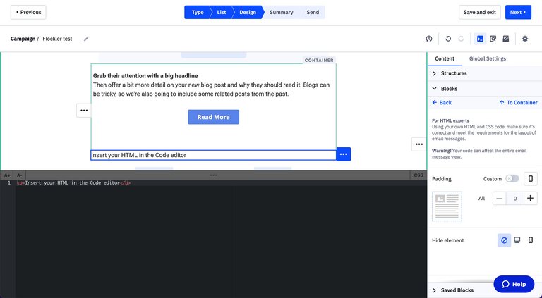 Der HTML-Editor von ActiveCampaign