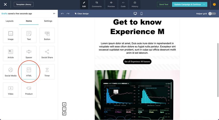 HTML-Block im Moosend-Editor