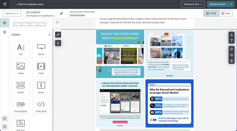Vorschau des Instagram-Content-Blocks in Mailjet