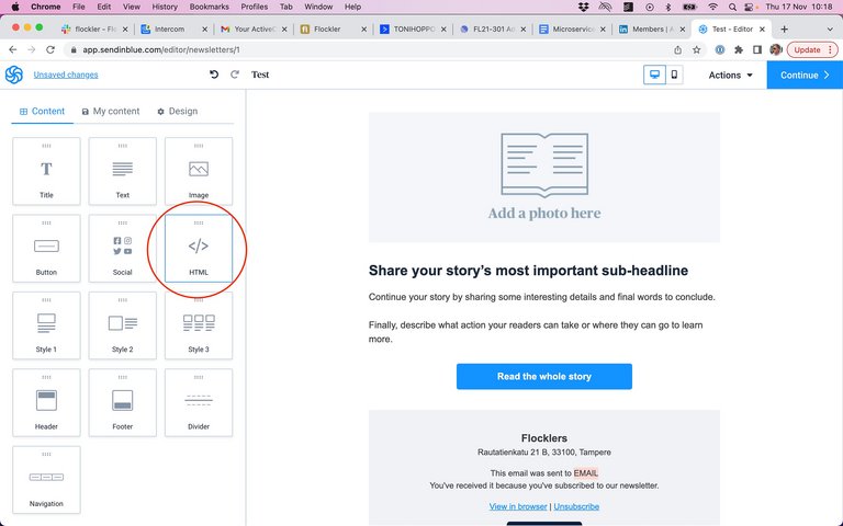 Hinzufügen eines HTML-Elements zu SendinBlue