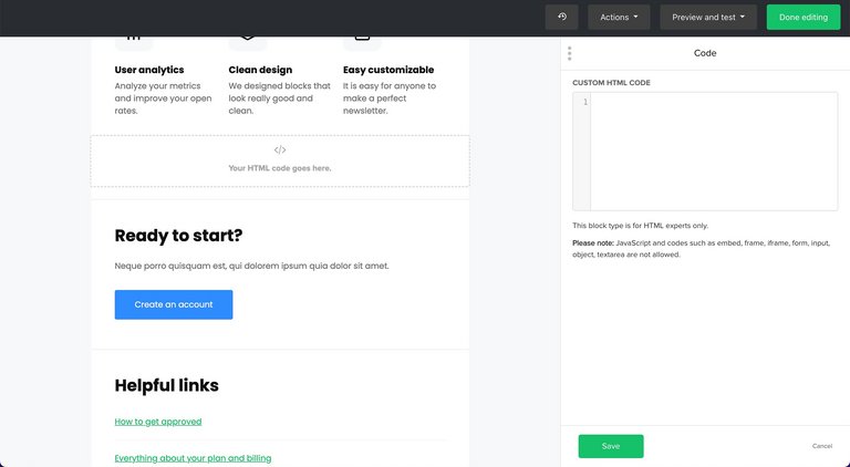 HTML-Editor auf MailerLite