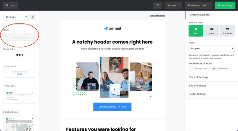 Code-Element in MailerLite
