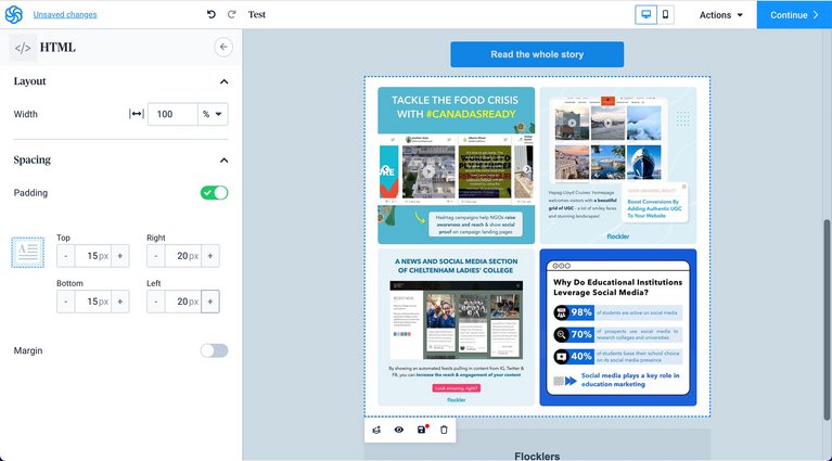 Anpassen des Instagram-Content-Blocks im SendinBlue-Editor