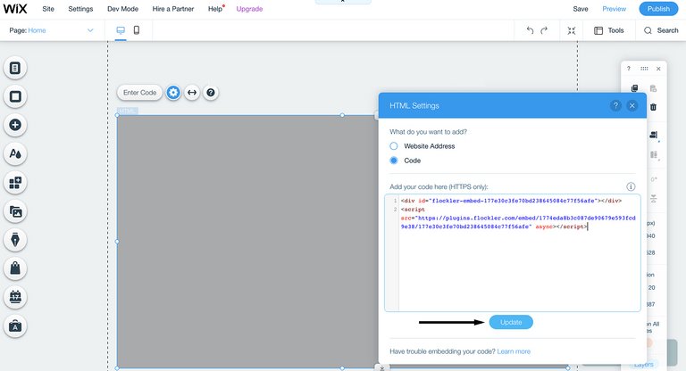 Hinzufügen des Einbettungscodes für den YouTube-Feed in Wix