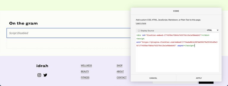 Instagram-Feeds in Squarespace einbinden: Flocklers Einbettungscode hinzufügen