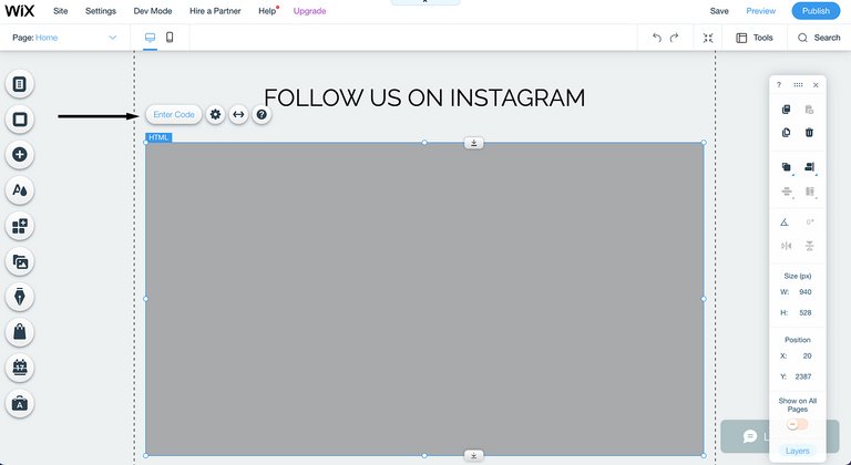 Instagram-Feeds in Wix einbinden: Einbettungscode von Flockler hinterlegen