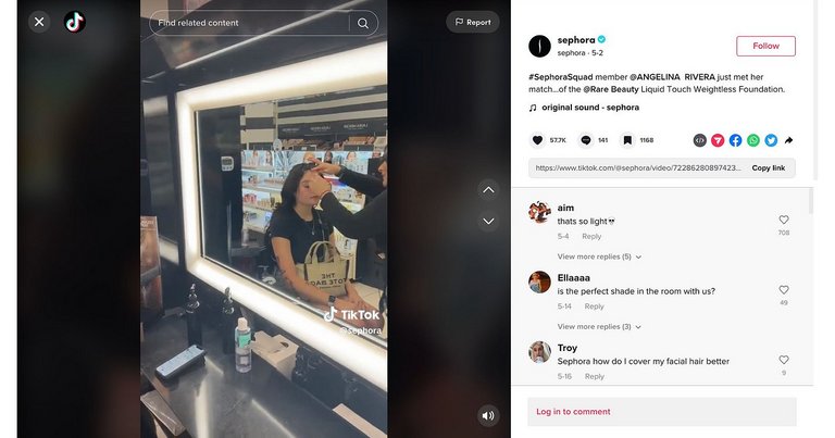 How-to-Tutorial-Kampagne Sephora Squad mit UGC-Beispielen von TikTok
