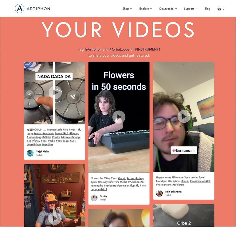 Praxisbeispiel: der Tiktok-Feed auf der Artiphon-Webseite
