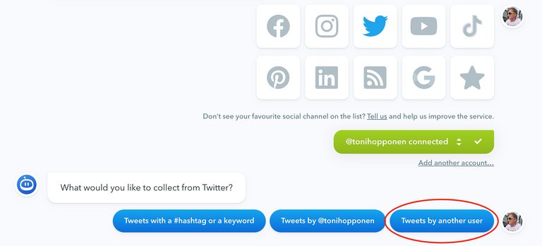 Auswählen eines Twitter-Accounts