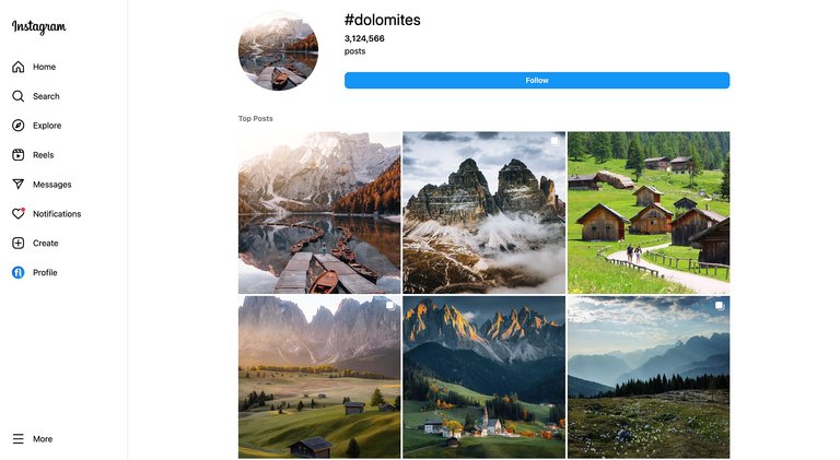 Beispiel für Hashtag-Suchergebnisse von Instagram