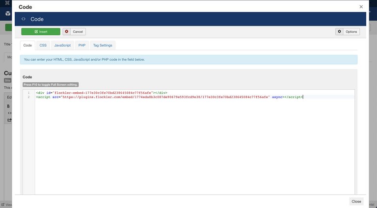 Hinzufügen eines Einbettungscodes für einen Instagram-Feed in Joomla