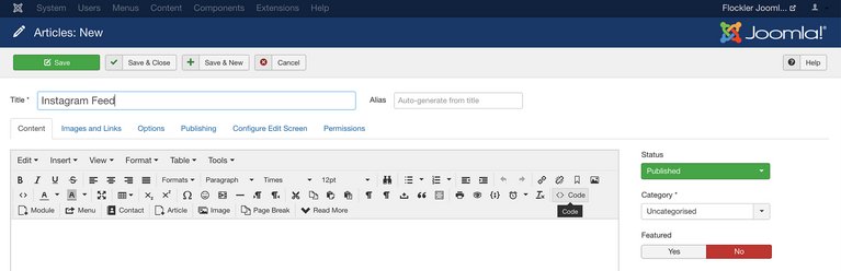 Anklicken des „Code“-Buttons in der Symbolleiste des Joomla-Artikel-Editors