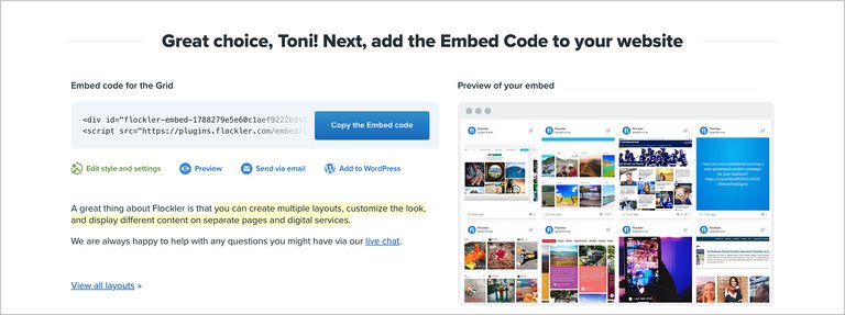 Abrufen des Flockler-Embed-Codes für das Einbinden einer Social-Media-Wall auf Webseiten oder Landing Pages