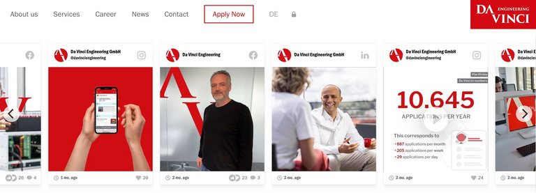 Facebook-Widget auf der Website von Da Vinci Engineering