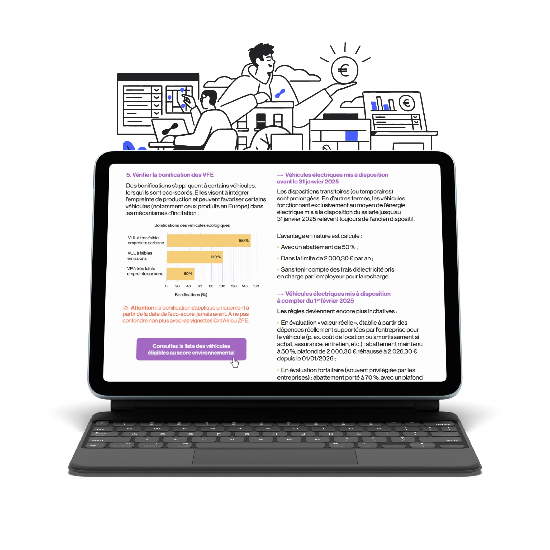 Tablet displaying guide for monetizing EV charging networks, featuring pricing models, value-added services, and strategic partnerships for business growth