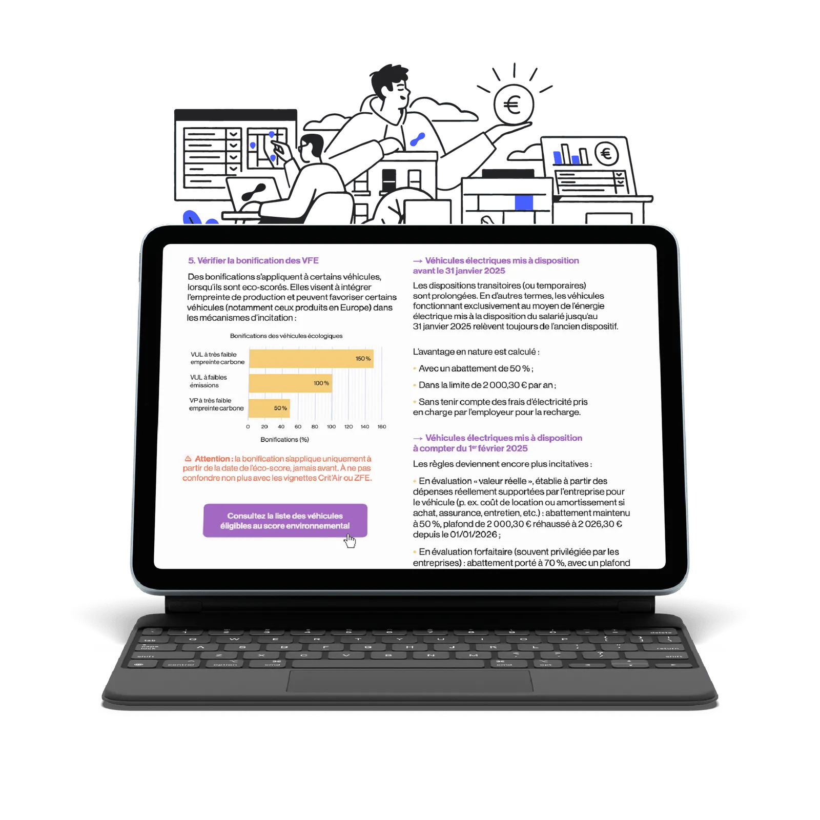 Tablet displaying guide for monetizing EV charging networks, featuring pricing models, value-added services, and strategic partnerships for business growth
