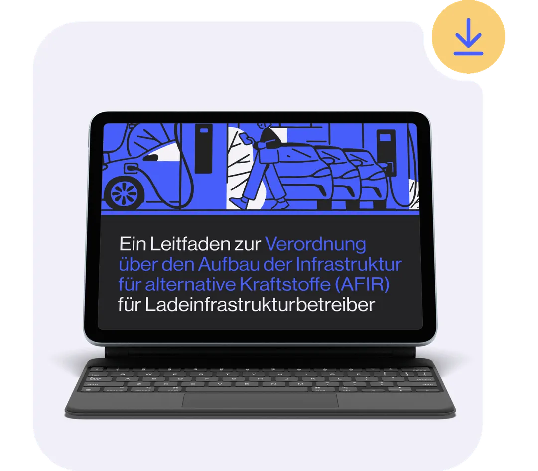 Ein Tablet, das die Titelseite des AFIR-Leitfadens von vaylens zeigt.