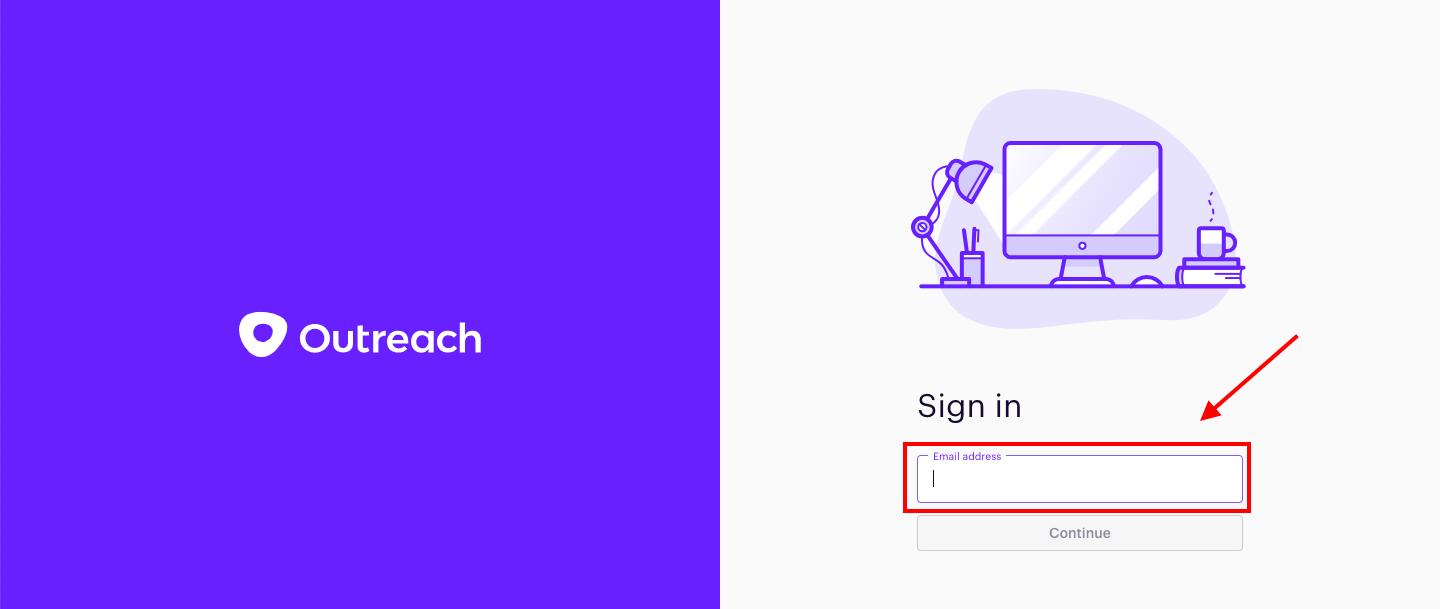 Outreach sign-in page requesting an email address