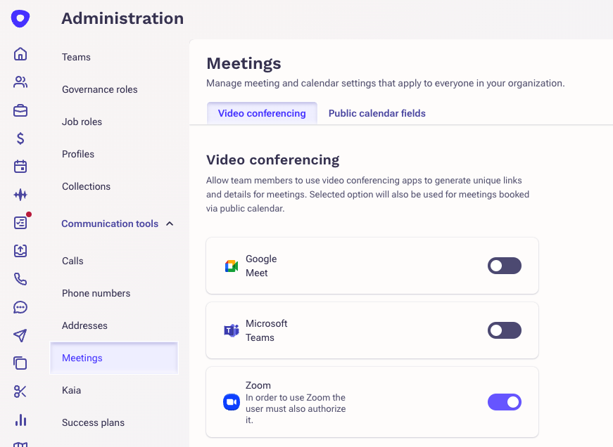 Administration-settings-in-Outreach-showing-video-conferencing-options-including-Google-Meet-Microsoft-Teams-and-Zoom.