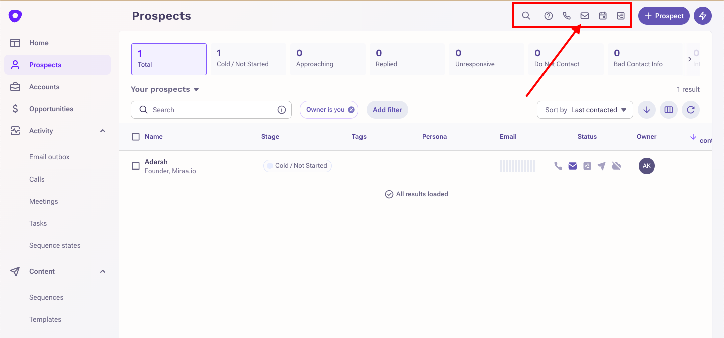  Prospects-page-with-top-right-navigation-icons-highlighted-showing-one-prospect,-Adarsh.