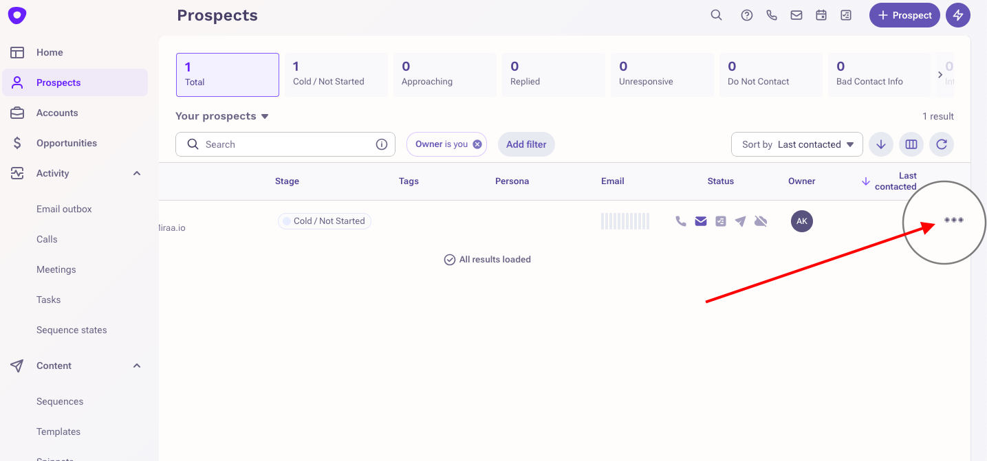 Prospects-page-in-Outreach.io-with-options-menu-(three-dots)-highlighted-for-a-contact.
