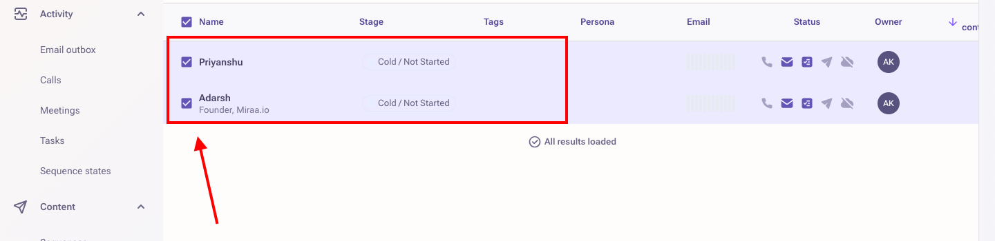 Outreach.io-prospects-list-showing-in-the-'Cold-/-Not-Started'-stage-with-checkboxes-selected.