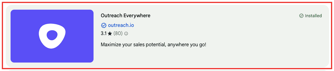 Outreach Everywhere extension displayed in the Chrome Web Store with an option to install