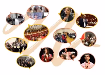 Collage d'images illustrant divers moments d'échange, de débat et d'engagement lors d'événements organisés par la Coopération Agricole.