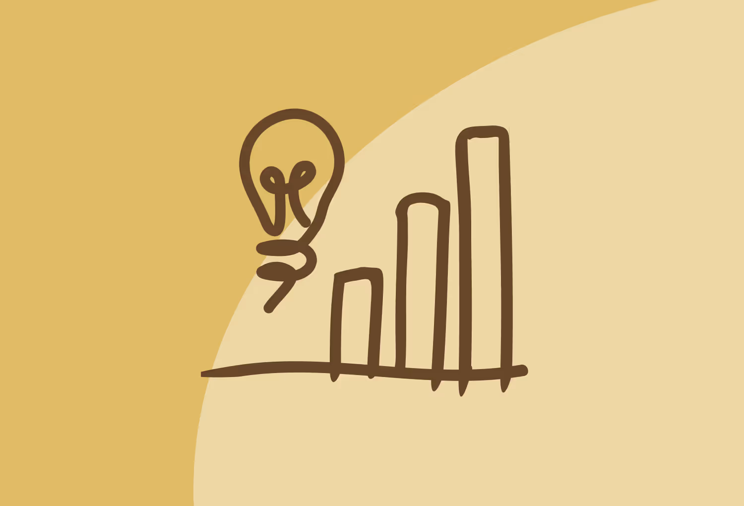 Ampoule et graphiques en barres stylisés sur fond jaune, représentant l'innovation et la progression.