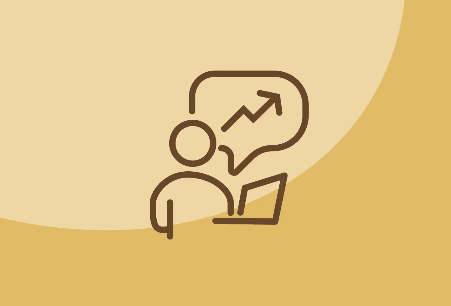 Illustration stylisée d'une personne devant un ordinateur avec une flèche ascendante symbolisant la croissance ou l'analyse de données.