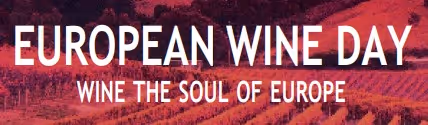 Visuel avec le texte European Wine – Wine the Soul of Europe, sur fond de vignes rouges stylisées.