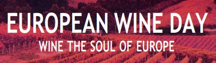 Visuel avec le texte European Wine – Wine the Soul of Europe, sur fond de vignes rouges stylisées.