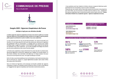 Extrait d’un communiqué de presse de La Coopération Agricole sur les enjeux du Congrès 2025 des Vignerons Coopérateurs de France.