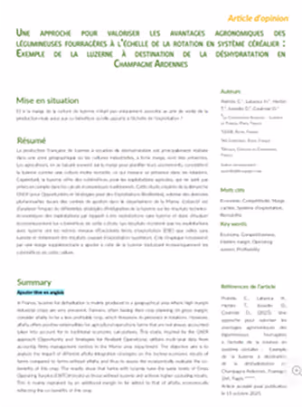 Article d’opinion scientifique sur les bénéfices agronomiques de la luzerne en système céréalier, avec focus sur la désydratation en Champagne Ardennes.