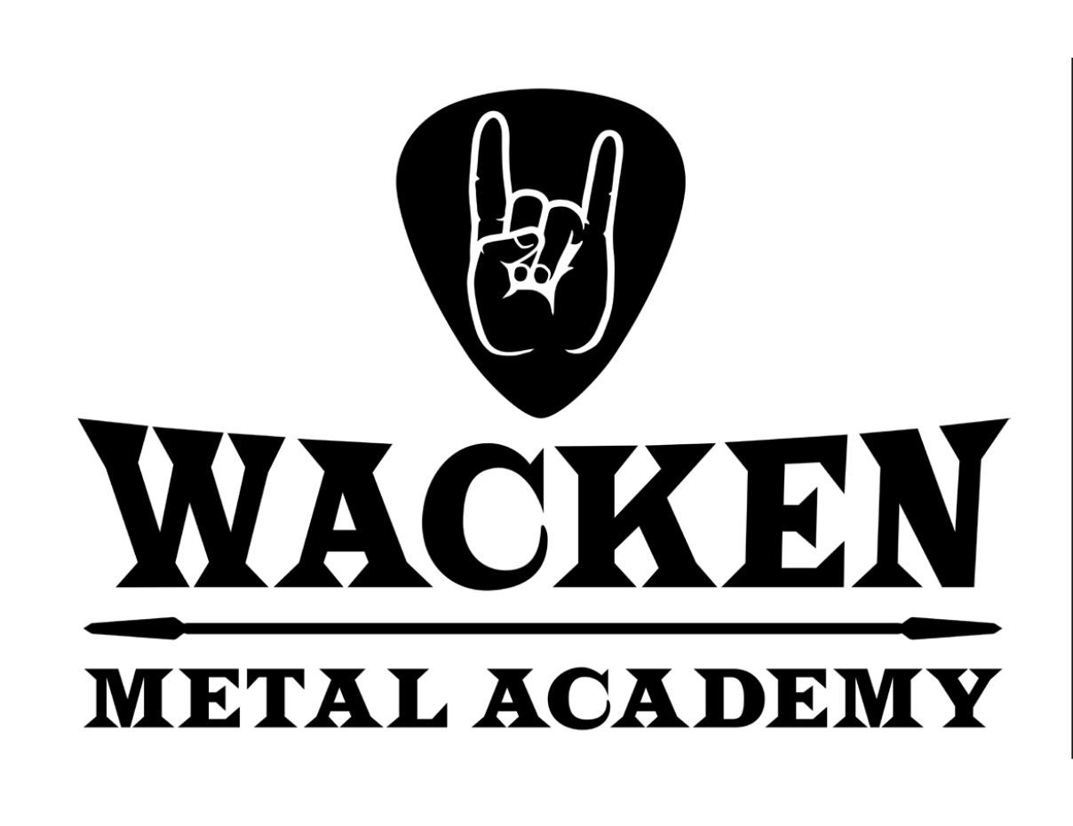 Logo der Wacken Metal Academy mit einer Hand, die das Hornzeichen macht, über dem Text.
