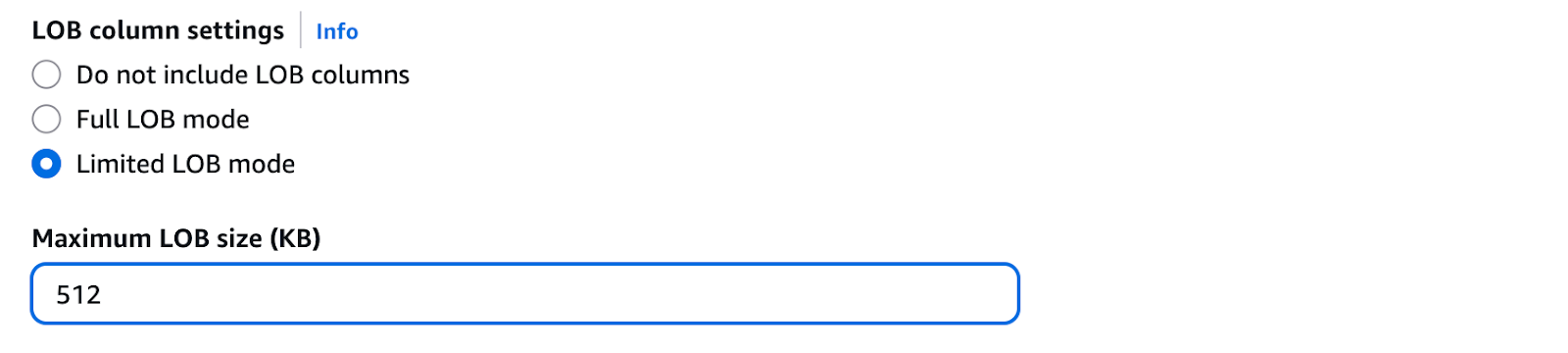 Configure Limited LOB Mode in AWS DMS