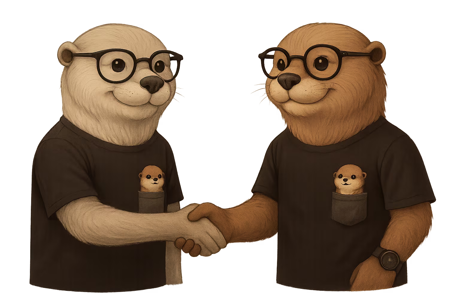 Otters shaking hands