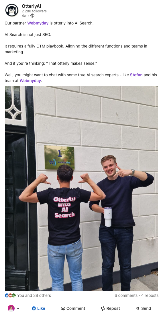 Otterly into AI Search t-shirt with Webmyday partner