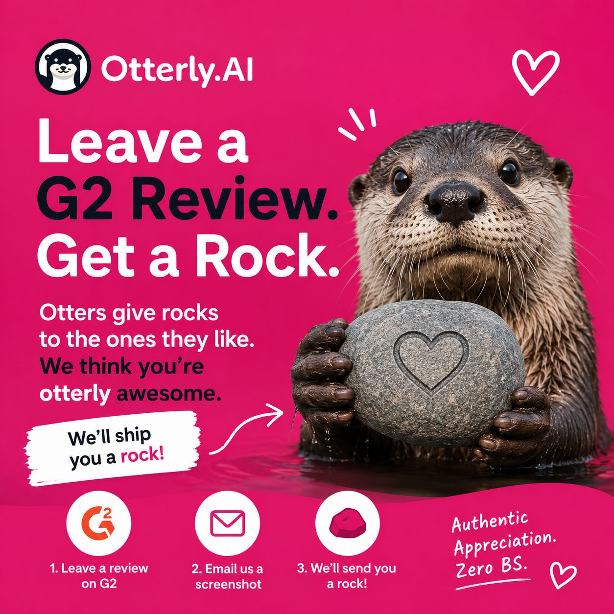 Leave a G2 review, get a rock - Otterly.AI