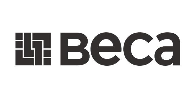 Beca company logo with stylized block design on left.