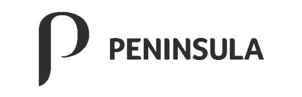 Peninsula logo with stylized letter P in dark gray next to the word PENINSULA in uppercase letters.