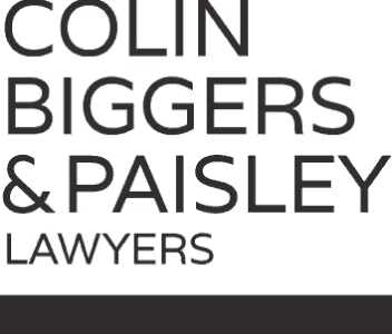 Logo for Colin Biggers & Paisley Lawyers in black text with a horizontal line underneath.