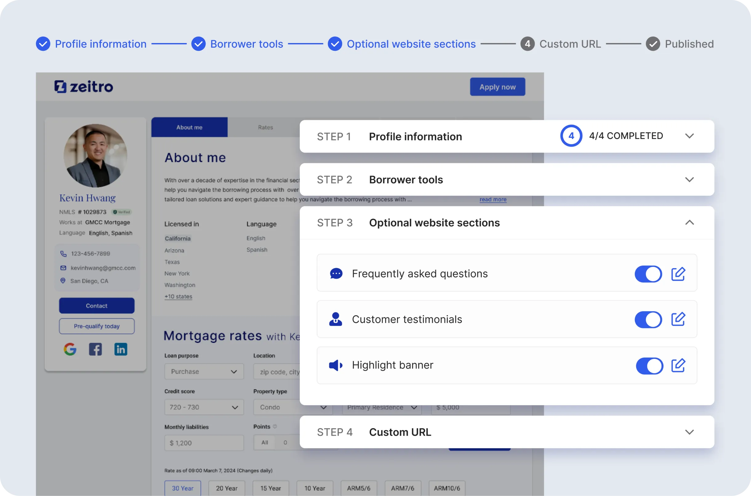 Loan officer dashboard with borrower profile and tasks.