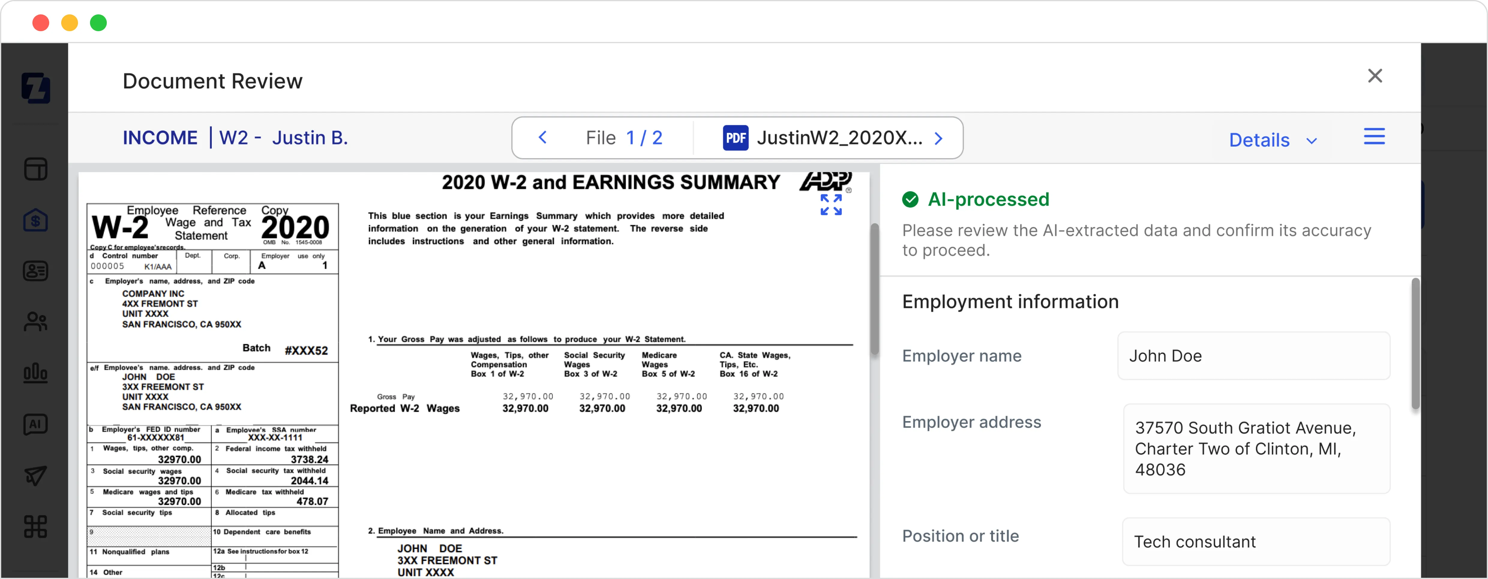 Split-screen of mortgage documents and borrower information