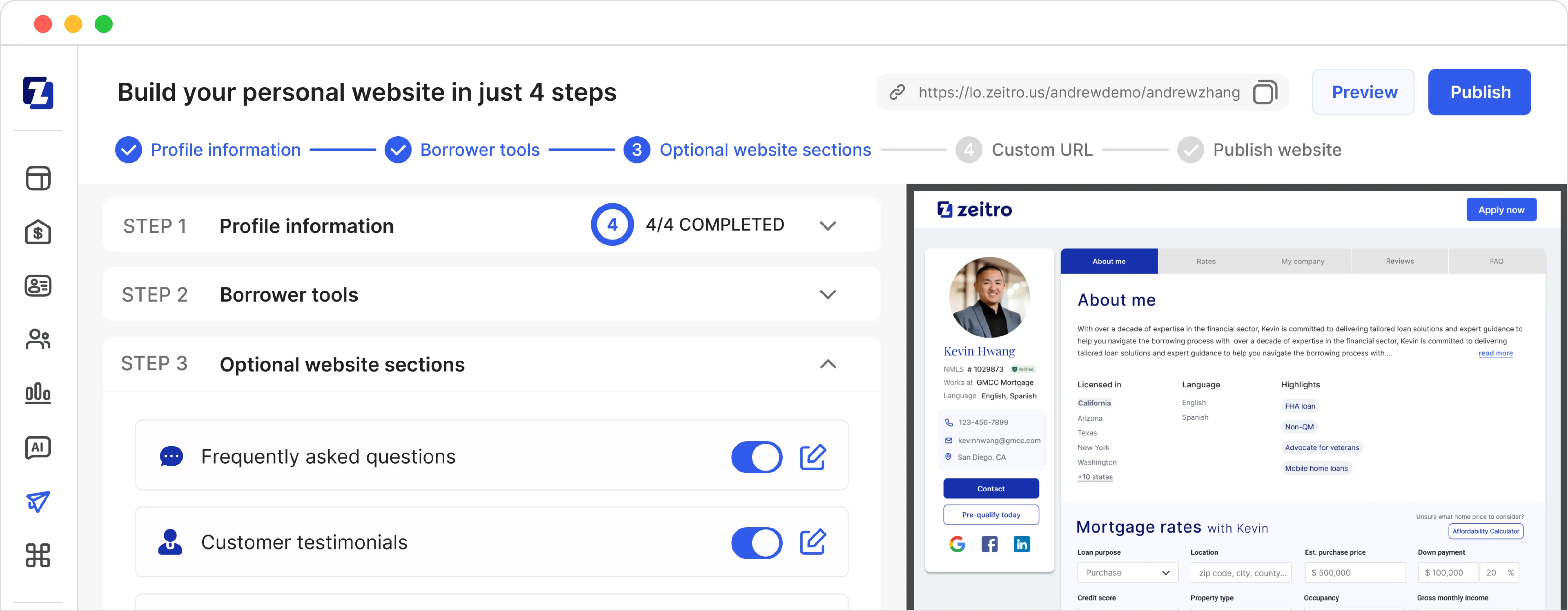 Loan dashboard showing borrower info and loan workflow sections