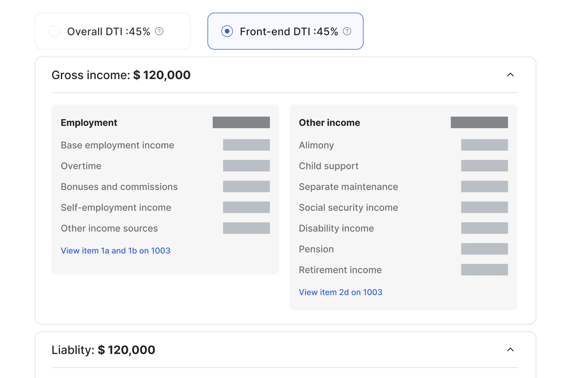 Loan dashboard displaying rate options, loan products, and pricing rows