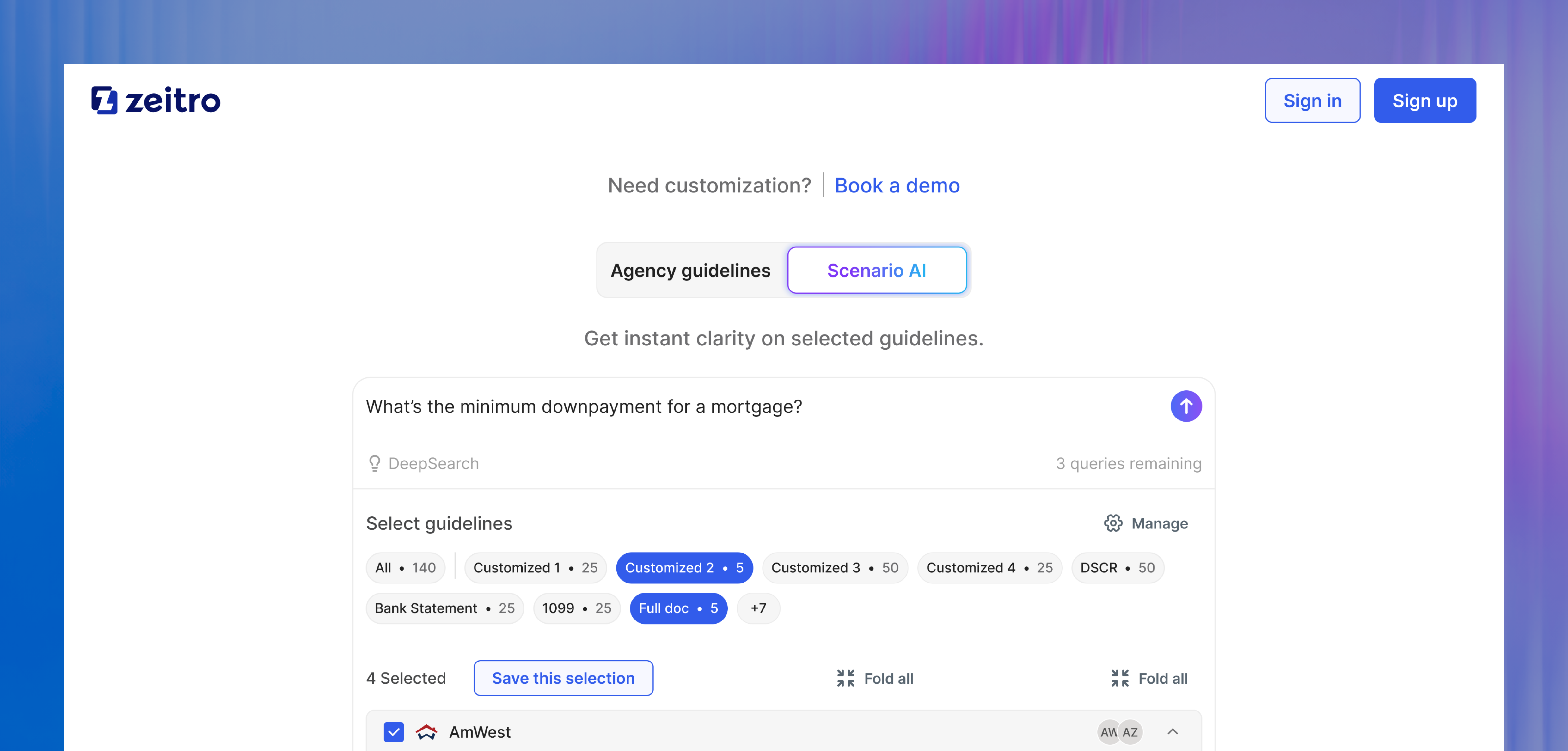 A screenshot of chatbot investor selection ui